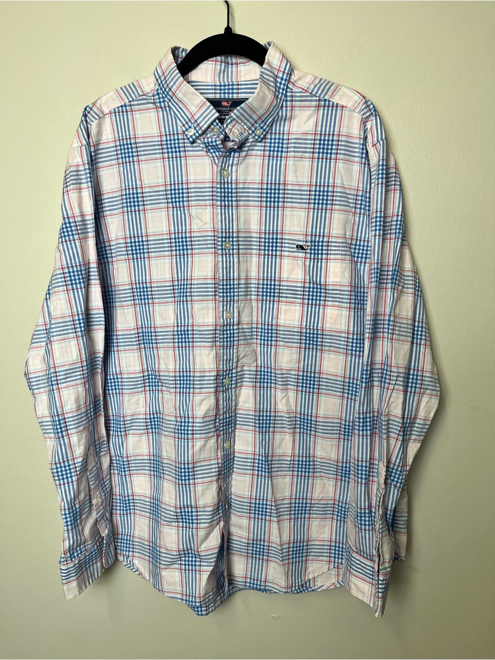 Vineyard Vines Plaid Button-Down Shirt Blue and Pink Stripes Classic Fit Tucker